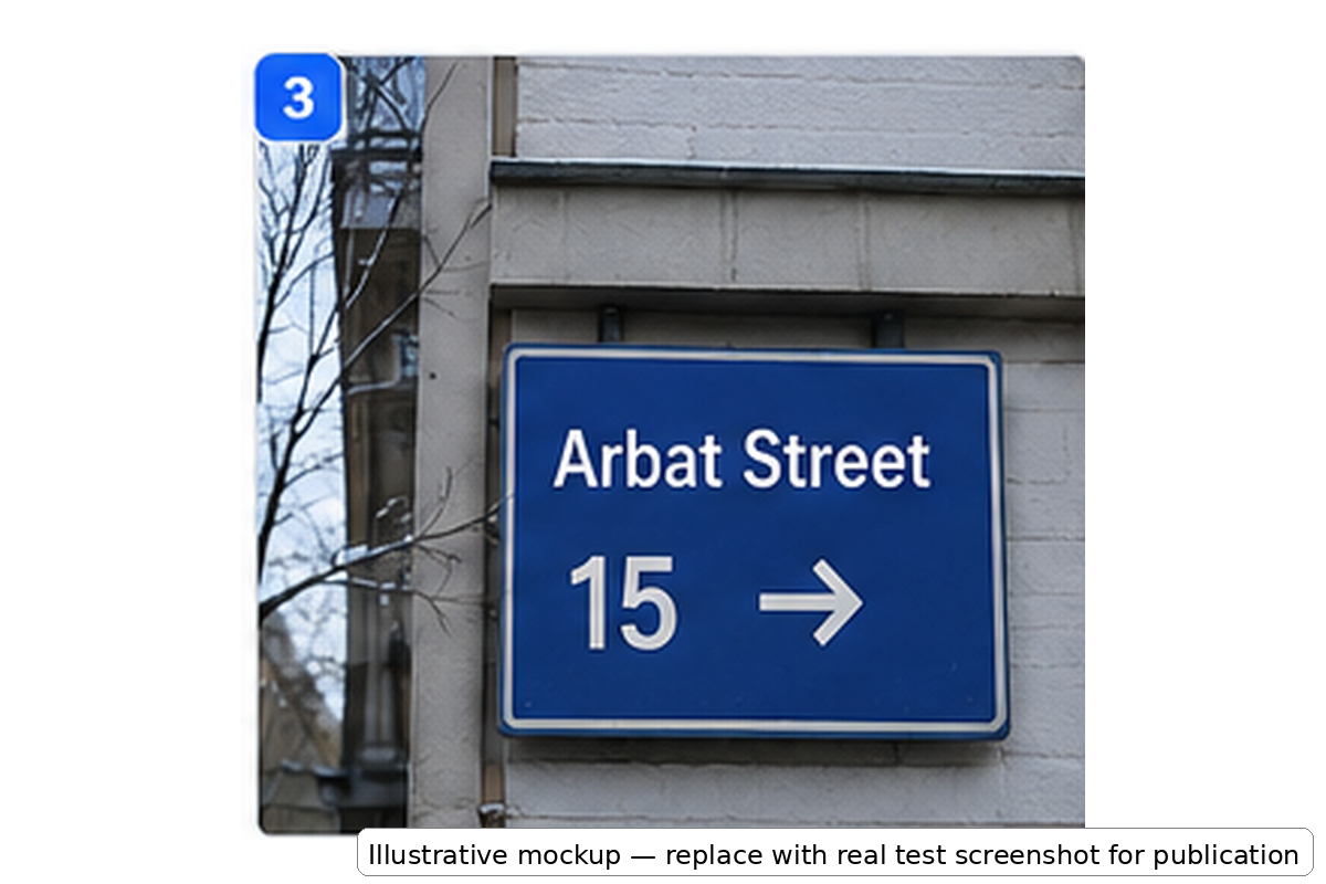 Downloaded street-sign translation with English text placed over the original lettering
