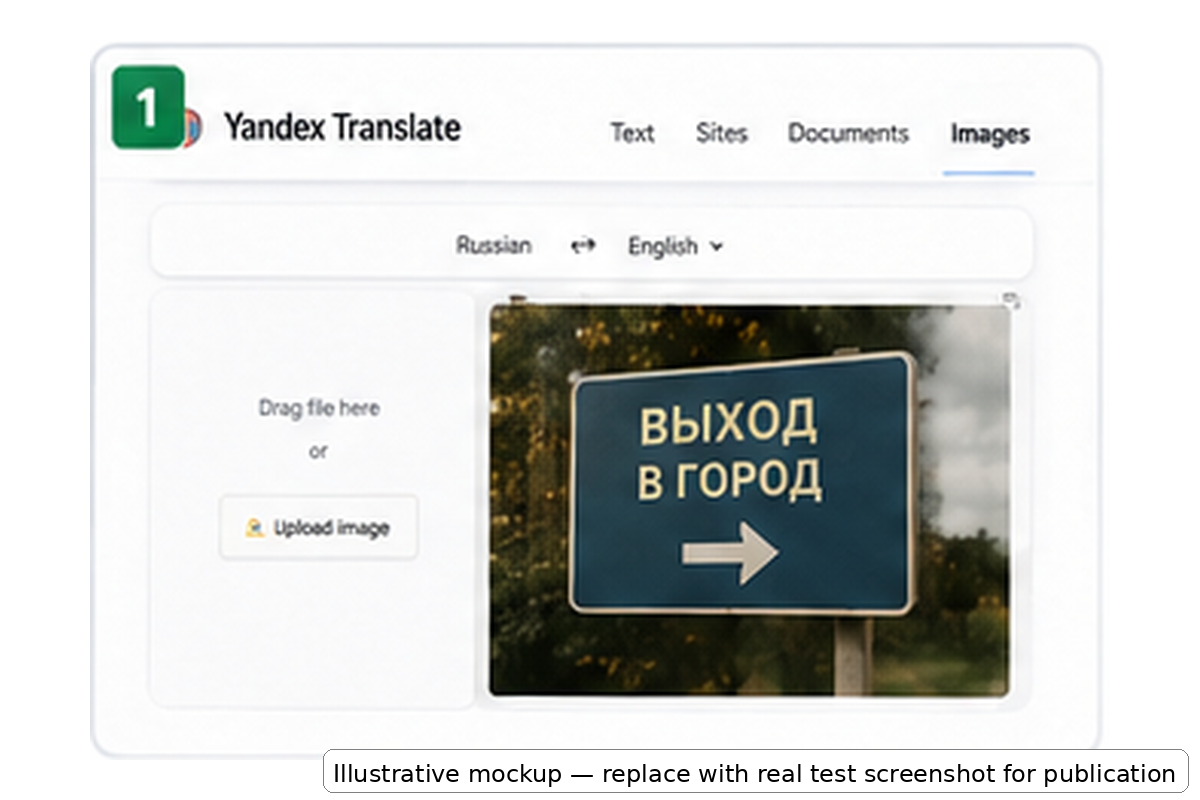 Yandex Translate desktop image upload screen before translating a photo