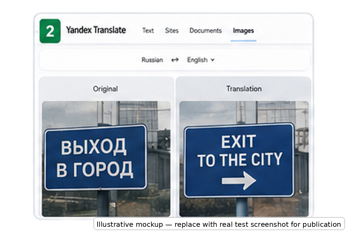 Original Russian street sign beside its English translation result in Yandex
